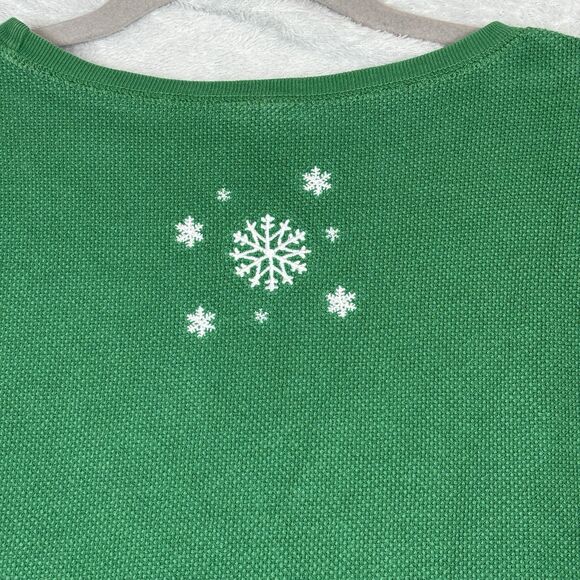 Vtg Waffle Knit Holiday Long Sleeve Women L Green Christmas Thermal Granny House - Picture 5 of 10